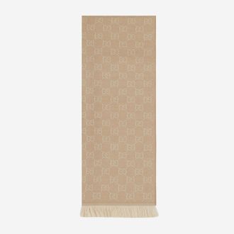 Gucci Womens Gg Motif Wool Scarf Beige Scarfs
