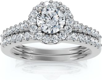 Pompeii3 3/4ct Halo Diamond Engagement Wedding Ring Set 14K White Gold Size Selectable