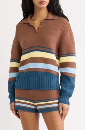 Solid & Striped Cleo Cotton Pullover Sweater in Walnut Wood Multi at Nordstrom, Size X-Small