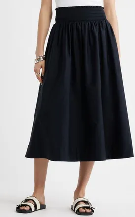 Nordstrom Smocked Cotton Midi Skirt in Black at Nordstrom, Size Xx-Small