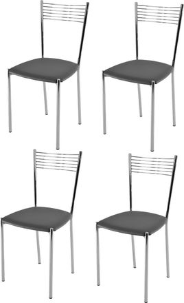 Tommychairs Tommychairs 4 Sillas Elegance Acero Cromado, Asiento Polipiel Gris Oscuro