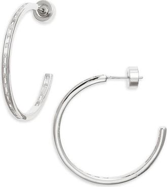 Nordstrom Baguette Cubic Zirconia Inside Out Hoop Earrings in Clear- Silver at Nordstrom