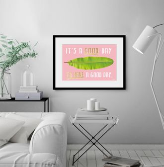 Queence Bild »GOOD DAY« Blätter Motivationsbilder Pflanzen Sprüche & Texte 1 Stk. tlg. HD Premium Poster-Druck inkl. Holzrahmen