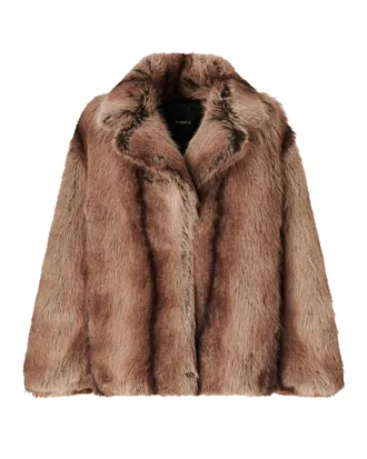 Pinko Oversized Notch Collar Faux Fur Caban Coat