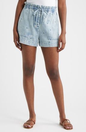 Rails Foster Floral Embroidered Paperbag Denim Shorts in Ivory Carnations at Nordstrom, Size Xx-Small