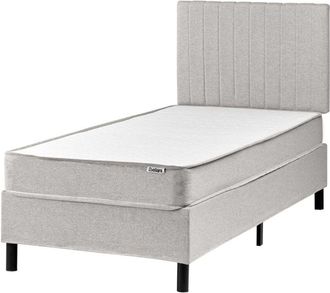 Beliani Divan Bed Light Grey Polyester Upholstery EU Single Size 3ft with Headboard Pocket Spring Mattress Bedroom COUNTESS