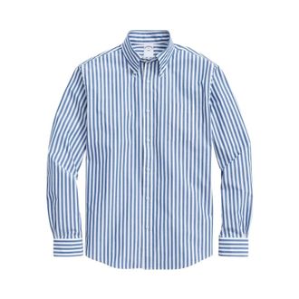Brooks Brothers Gestreept Poplin Overhemd met Knoopsluiting - Heren - Casual Overhemden - Blauw - XL - Katoen - Overhemden