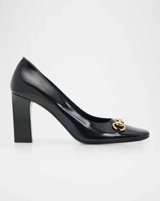 Gucci 85mm Zhora Horsebit Leather Pumps