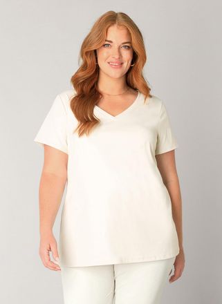 Base Level Curvy V-Shirt BASE LEVEL CURVY Lilly, Damen, Gr. 54/56, sand, Single Jersey, Obermaterial: 75% Polyamid, 25% Elasthan, bequem h&uuml;ftbedeckend, V-Ausschnitt, S