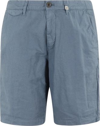 Myths Korte linnen katoenen shorts in poederkleur - Heren - Korte Broeken - Blauw - S - Katoen - Korte Broeken