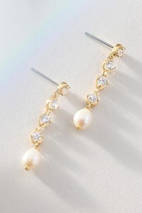 Nadri Maiden Pearl Crystal Linear Drop Earrings