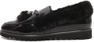 Cesare Gaspari Loafers met imitatiebont afwerking - Dames - Loafers - Zwart - 37 EU - Leer - Schoenen