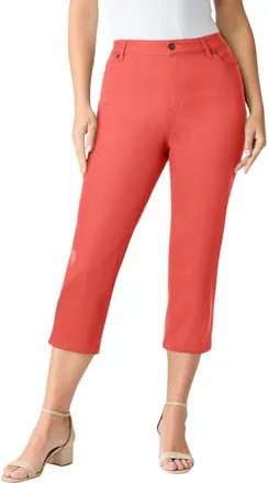 Roaman's Plus Size 24/7 Stretch Capri Jean in Sunset Coral at Nordstrom, Size 34