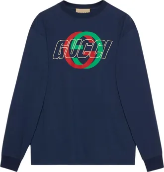 Gucci Cotton Jersey Long Sleeve T-shirt Dark Blue 774304-XJGA4-4622