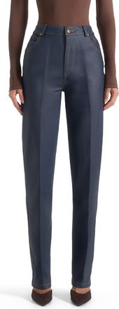 Mani&egrave;re De Voir Jana Wax Effect Denim Boyfriend Jeans in Indigo at Nordstrom, Size 6