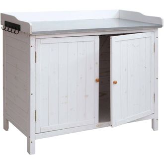 Hhg Armario De Jard&iacute;n Con Encimera Hhg 095, Mesa De Plantaci&oacute;n, Madera De Abeto Para Exteriores Con Certificado Mvg 86x104x52cm, Blanco