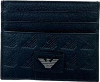 Emporio Armani Zwarte leren portemonnee en kaarthouder - unisex - Portefeuilles - Zwart - ONE Size - Leer - Accessoires
