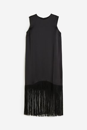 H&M Satinkleid mit Fransen - Schwarz