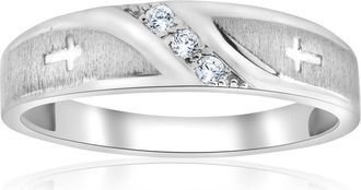 Pompeii3 1/10 ct Mens Diamond Cross Wedding Anniversary Ring 10K White Gold Size Selectable