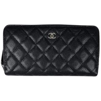 Chanel Pre-owned Vintage Long Wallet (bi-fold) - Dames - Pre-owned - Zwart - Maat: ONE Size Leer