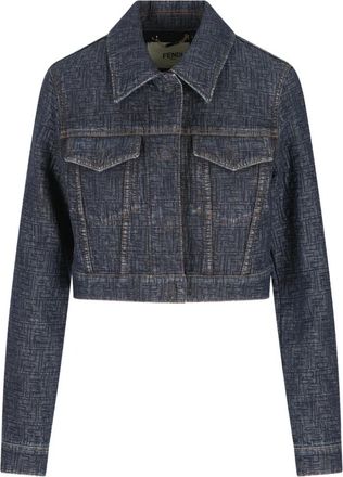 Fendi monogram cropped jacket - women - Cotton - 40 - Blue