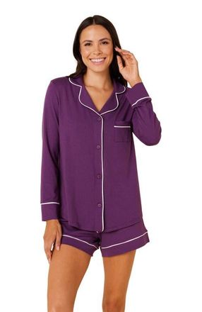 The Cats Pajamas Pima Knit Long Sleeved Short Set in Classic Aubergine at Nordstrom, Size X-Large
