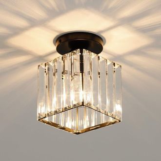 OEM Plafonnier Cristal - E27 - 30x30x12 Cm - Finition M&eacute;tal Noir Mat - Design Carr&eacute; Moderne - Int&eacute;rieur Salon Couloir Bureau Restaurant - 1 Pi&egrave;ce