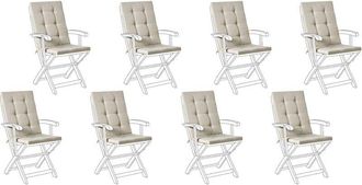 Beliani Conjunto De 8 Cojines Para Asiento Y Respaldo De Sillas De Exterior Con Lazos Gris Pardo Maui