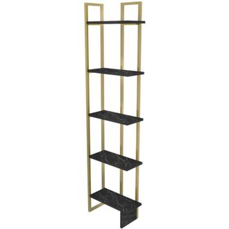 Dmora Dmora - Estante Para Libros Dbradari, Estante De Oficina, Porta Libros M&oacute;vil, Biblioteca, 45x22h180 Cm, Negro Y Oro