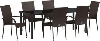 vidaXL vidaXL Garden Dining Set 7 pcs Brown Poly rattan