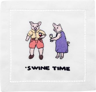 August Morgan Swine Time Cocktail Napkins In White