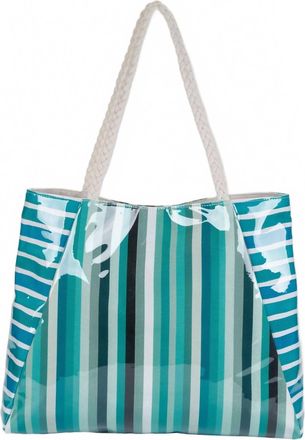Sun N Sand Womens Coastal Stripe Shoulder Tote Bag In Blue, White & Turquoise