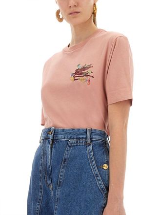 Etro Pegasus-Embroidered Cotton T-Shirt - Pink