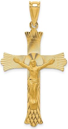 Diamond2Deal 14k Yellow Gold Polished Satin and Diamond-cut Crucifix Pendant