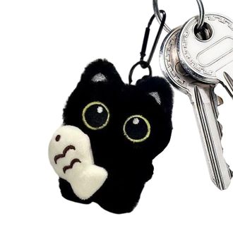 Generic Cat Stuffed Animal Keychain - Cute Black Plush Charm, Soft Miniature Collectible, Adorable Pet Lover Accessory, Handheld Bag Ornament, Lightweight Dec