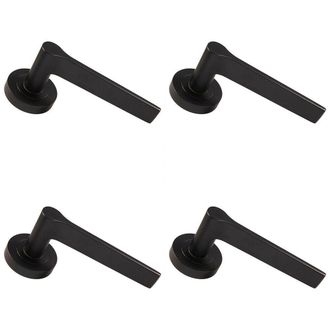 Loops 4x PAIR Straight Rounded Handle on Round Rose Concealed Fix Matt Black
