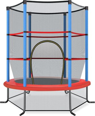 Costway Costway Cama El&aacute;stica Para Ni&ntilde;os, Trampoli&iacute;n Con Red De Seguridad Y Almohadilla Para Muelles, Estructura En Acero Resistente (azul)