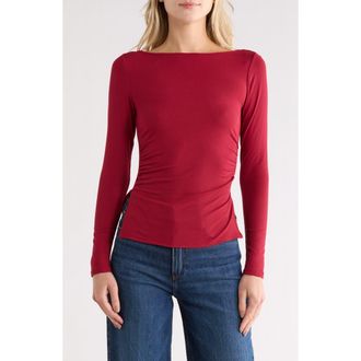 Madden Girl Boat Neck Long Sleeve Ruched Top in Burgundy at Nordstrom Rack, Size X-Large