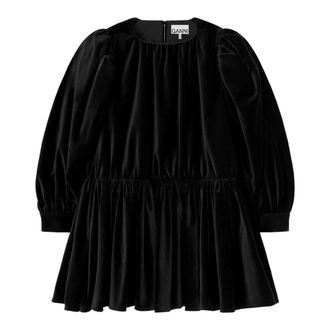 Ganni Minivestido fruncido de terciopelo de algod&oacute;n - Dresses - Mujer - Negro - S