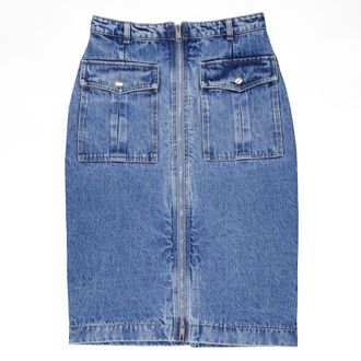 Bally Hilda Zip-Front Denim Midi Skirt, Brand Size 40 ( US Size 4 )
