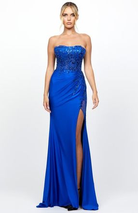 Bariano Madeleine Strapless High Split Gown in Cobalt at Nordstrom, Size 4