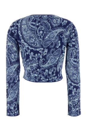 Etro Womens Embroidered Knit Cardigan Blu Exterior: Viscose Polyester Maglieria Sweater