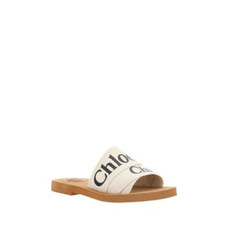 Chlo&eacute; Womens White Cotton Flat Sandals
