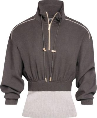 Fracomina Cropped Zip-Front Sweatshirt - Dames - Coltruien - Bruin - M - Truien & Vesten