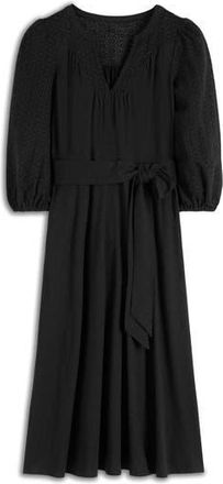 Boden Eden Broderie Anglaise & Jersey Midi Dress in Black at Nordstrom Rack, Size 0