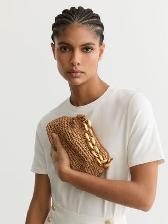 Reiss Natural Raffia-effect Chain Grab Bag