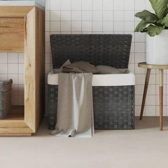 vidaXL Cesto Portabiancheria Coperchio Grigio 55,5x35x34 cm Polyrattan - Vidaxl
