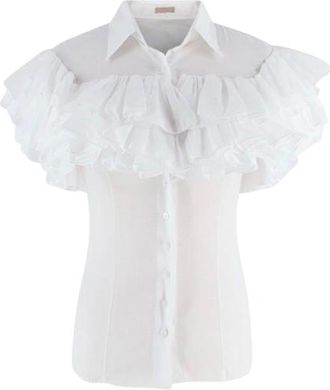 Alaia White Fine Cotton Frilly Blouse Size XS