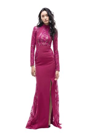 Saiid Kobeisy Embroidered Lace Long Sleeve Dress