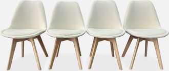 Sweeek Sweeek - Silla Escandinava De Haya Y Borreguito, Set De 4, Nils Borreguito, Blanco, 47x55x81 Cm